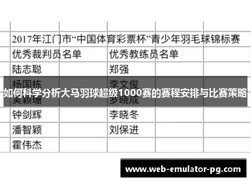如何科学分析大马羽球超级1000赛的赛程安排与比赛策略