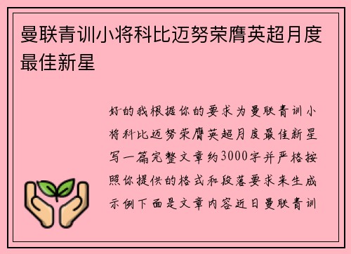 曼联青训小将科比迈努荣膺英超月度最佳新星